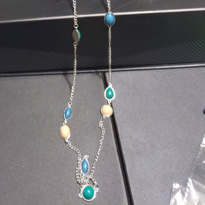 Blue/Green/Tan Necklace W/ Earrings